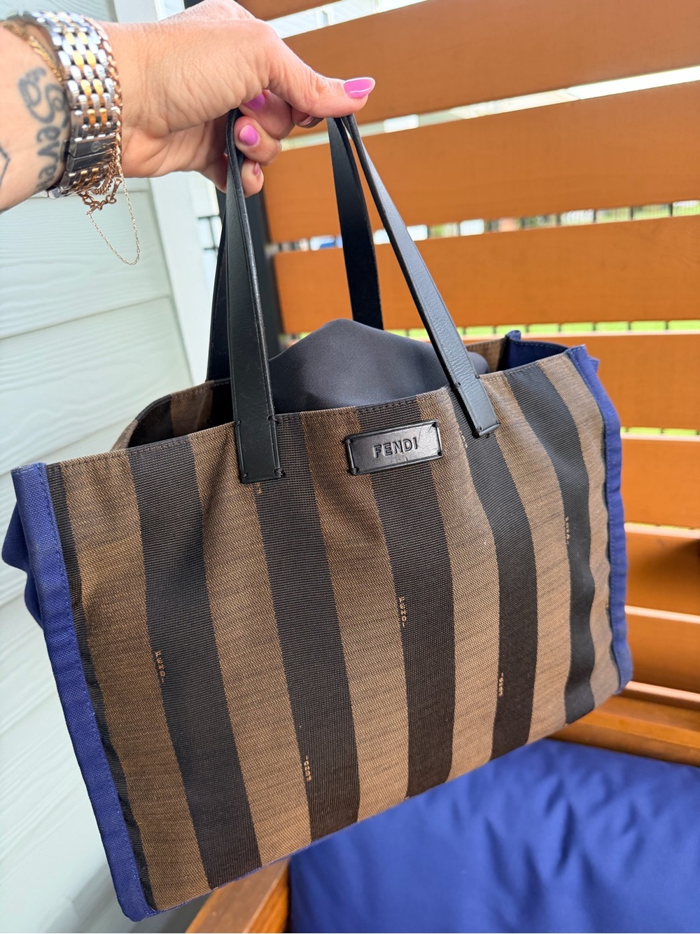 Fendi pequin Brown & Black Striped Canvas Tote